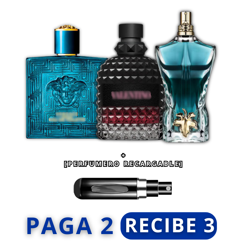 [PAGA 2 Y RECIBE 3] Perfume VERSACE EROS + VALENTINO + JEAN PAUL GAULTIER + REGALO (Perfumero Recargable) 🤳