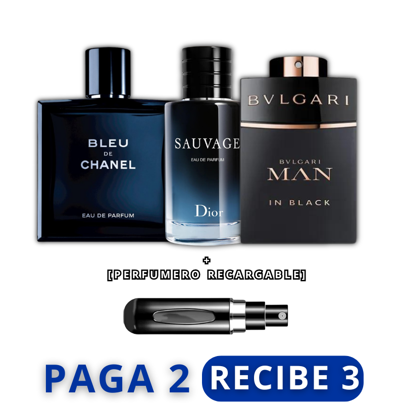 [PAGA 2 Y RECIBE 3] Perfume BLEU DE CHANEL + SAUVAGE + BVLGARI MAN + REGALO (Perfumero Recargable) 🤳