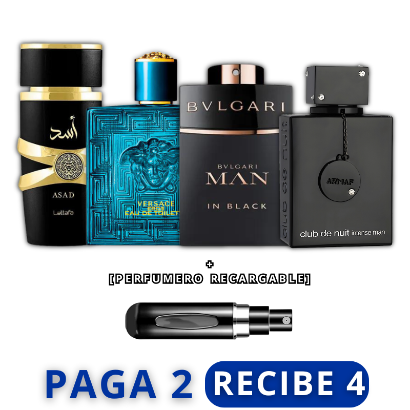 [PAGA 2 Y RECIBE 4] Perfume ASAD + VERSACE EROS + BVLGARI MAN + CLUB DE NUIT + REGALO (Perfumero Recargable) 🤳